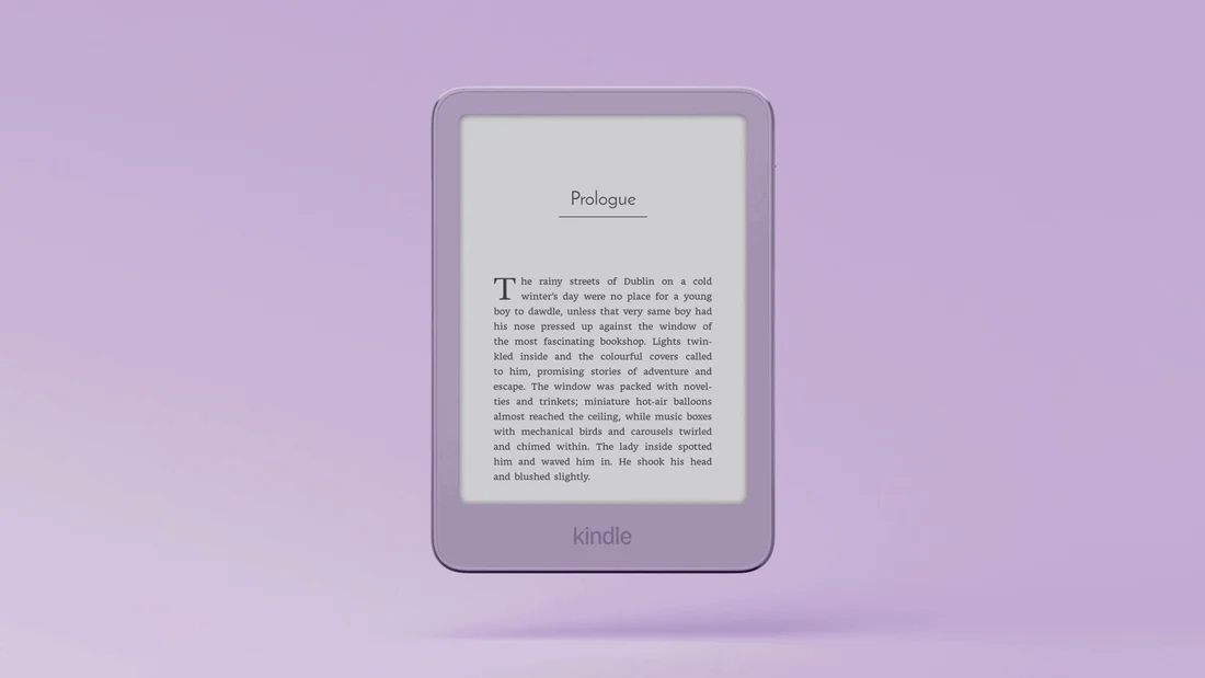 A lavender Amazon Kindle
